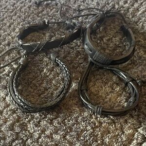 Men's Black Leather Bracelet Set Bundle of Four New Never Worn